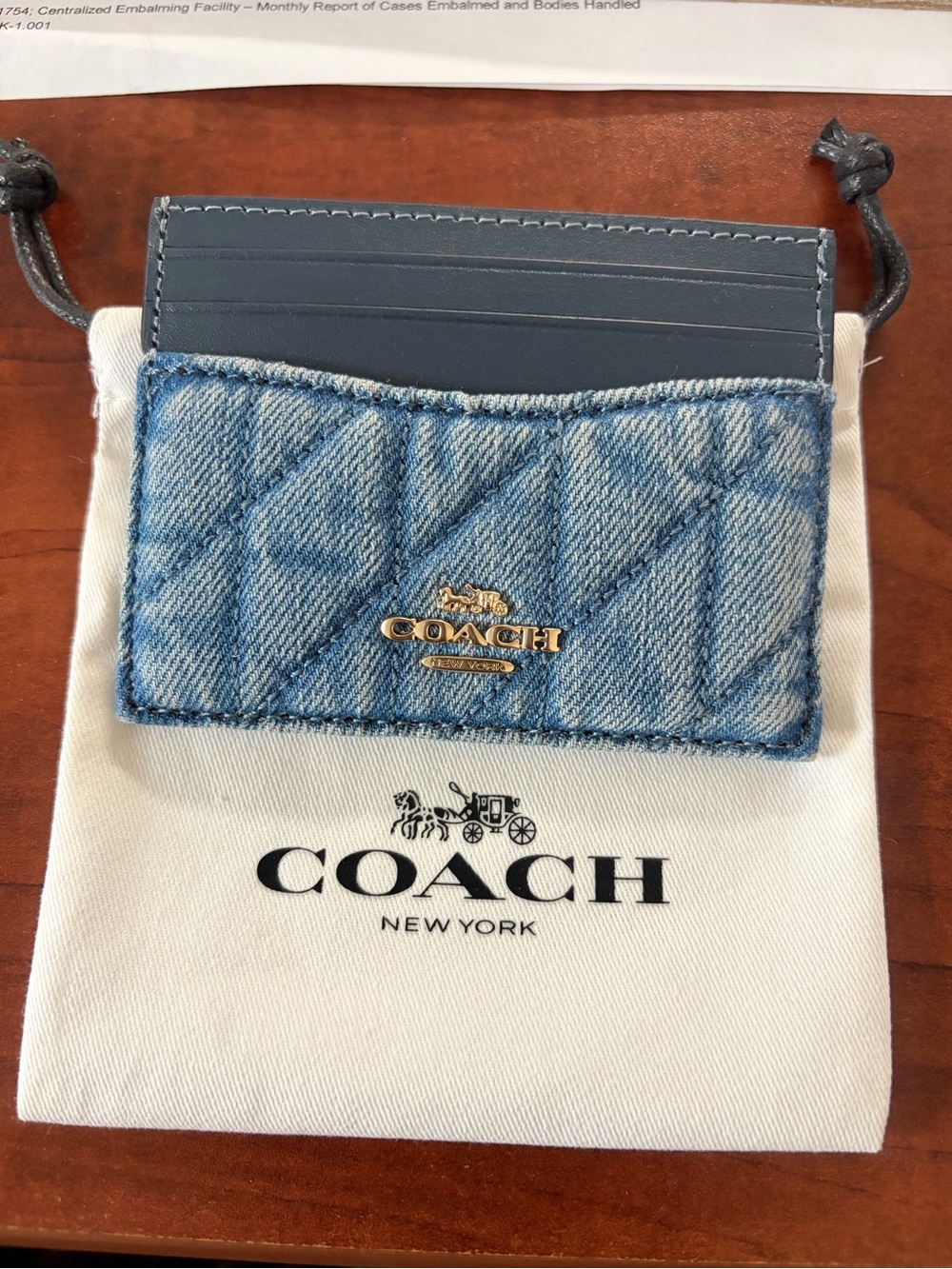 COACH Quilted Denim Card Case in Light Blue